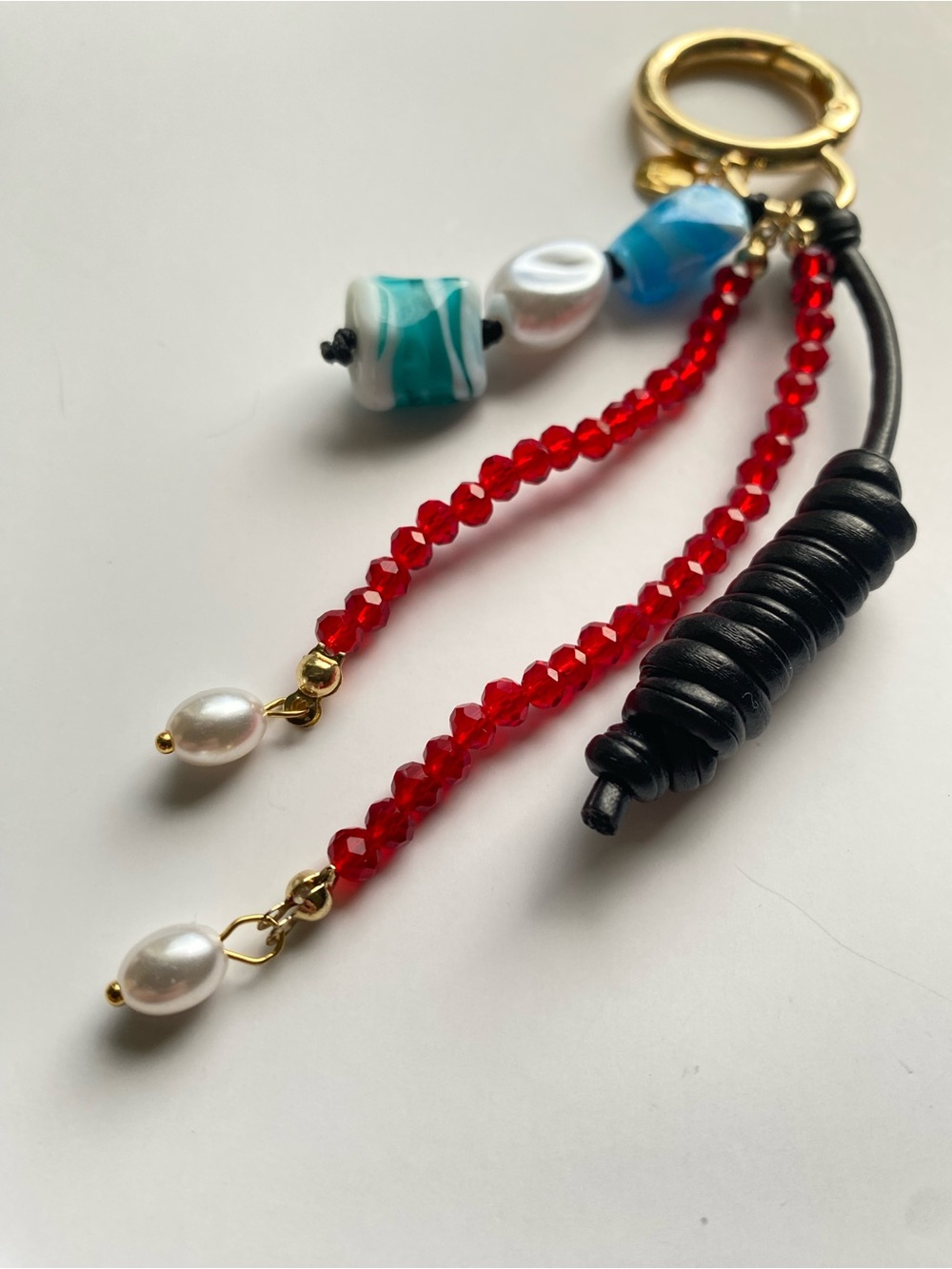 NEW Mayamar Red Coral Tassel Pearl Beaded Bag Charm 18K Gold Coastal statement